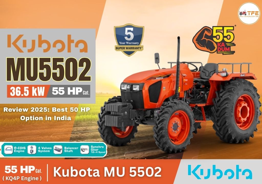 Kubota 5502 Tractor Review 2025: Best 50 HP Option in India