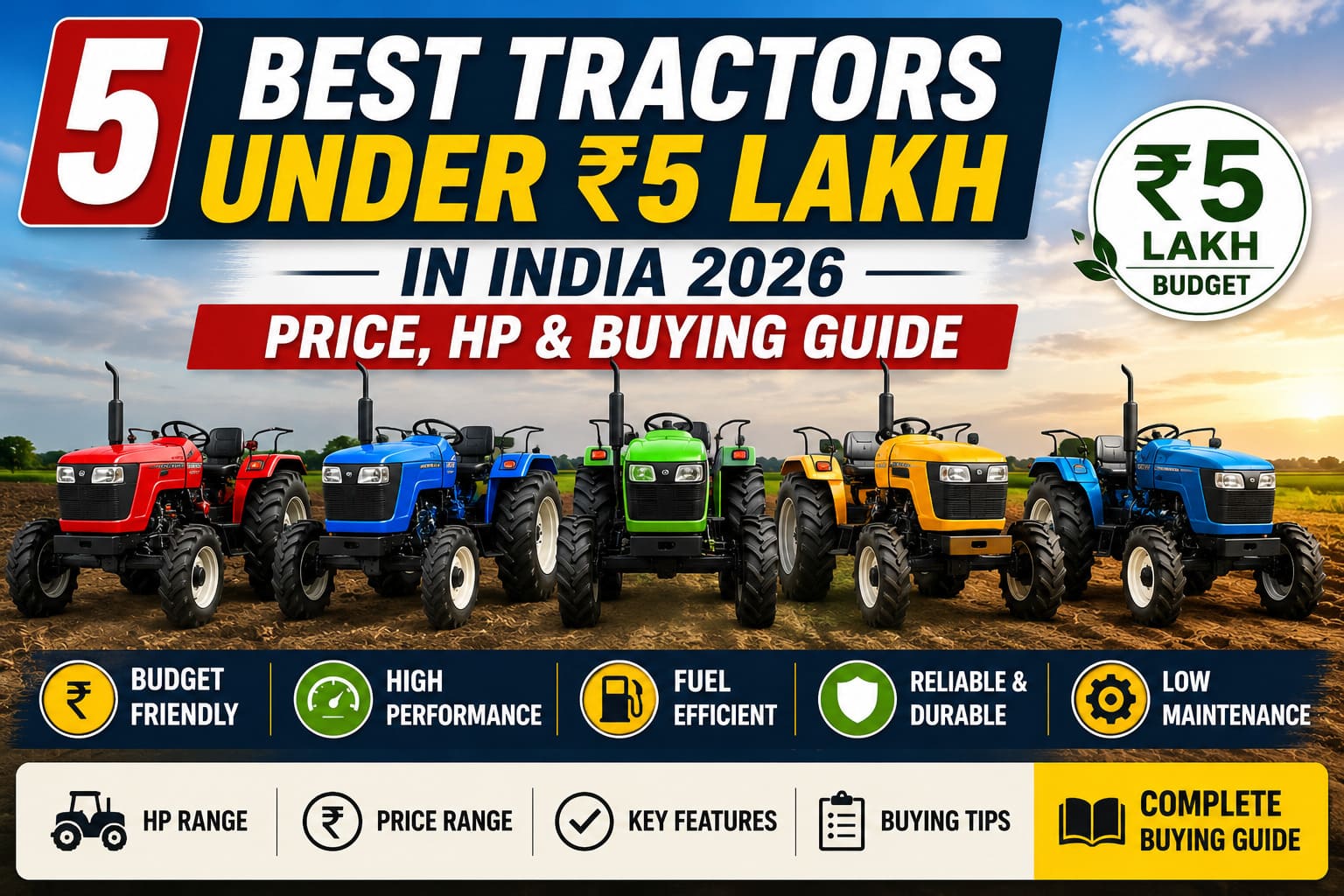 5 Best Tractors Under ₹5 Lakh in India 2026 — Price, HP & Buying Guide