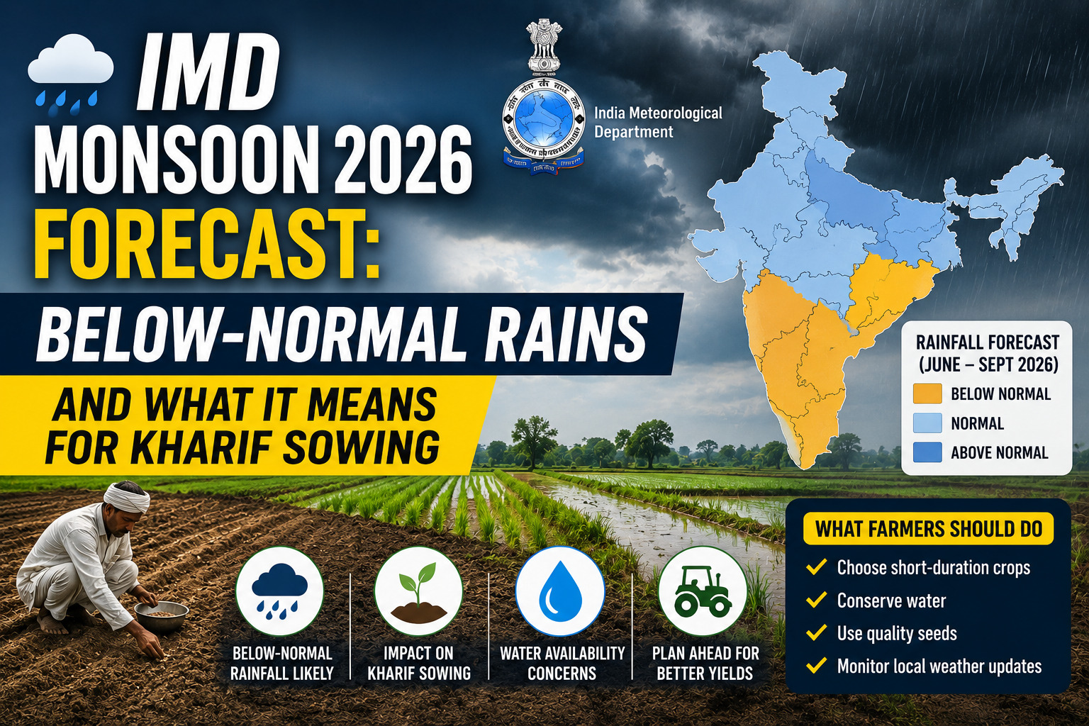 IMD Monsoon 2026 Forecast: Below-Normal Rains and What It Means for Kharif Sowing