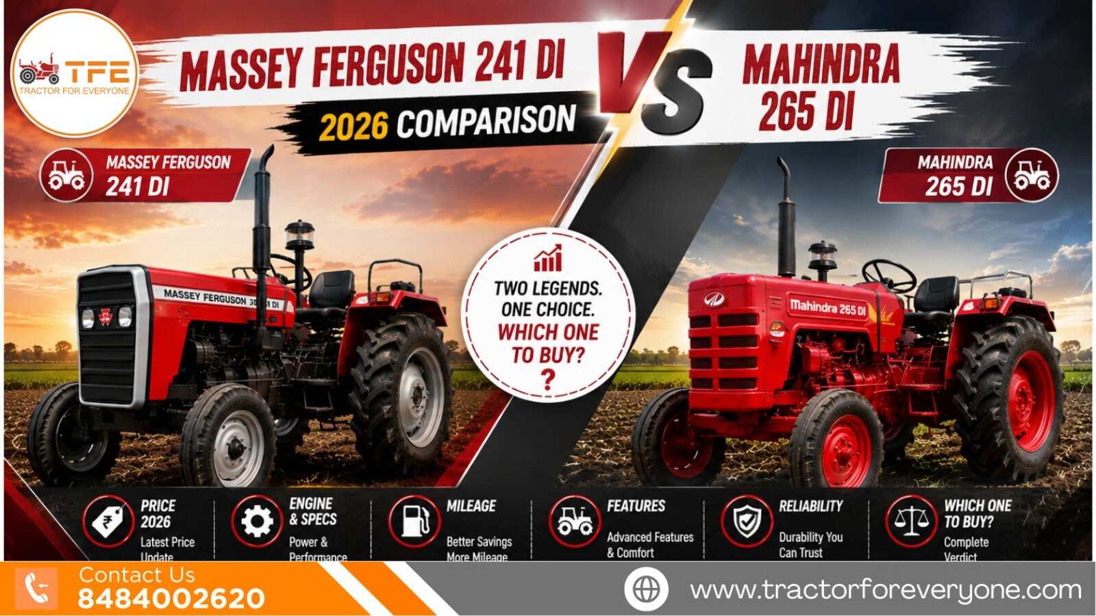 Massey Ferguson 241 DI vs Mahindra 265 DI: 2026 Comparison