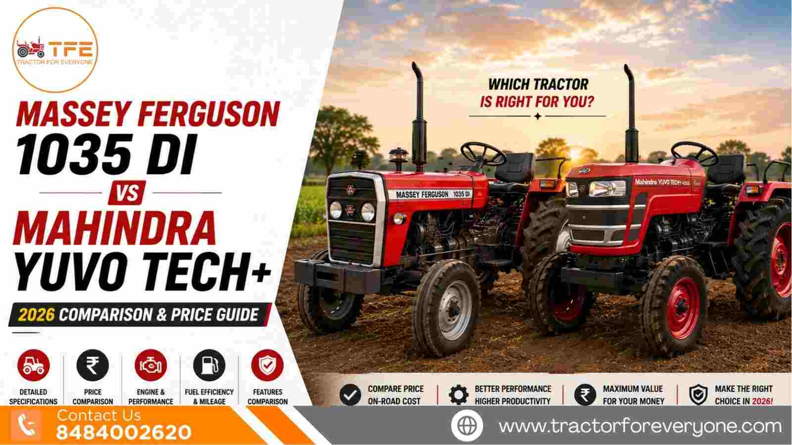 Massey Ferguson 1035 DI vs Mahindra Yuvo Tech+: 2026 Comparison & Price Guide