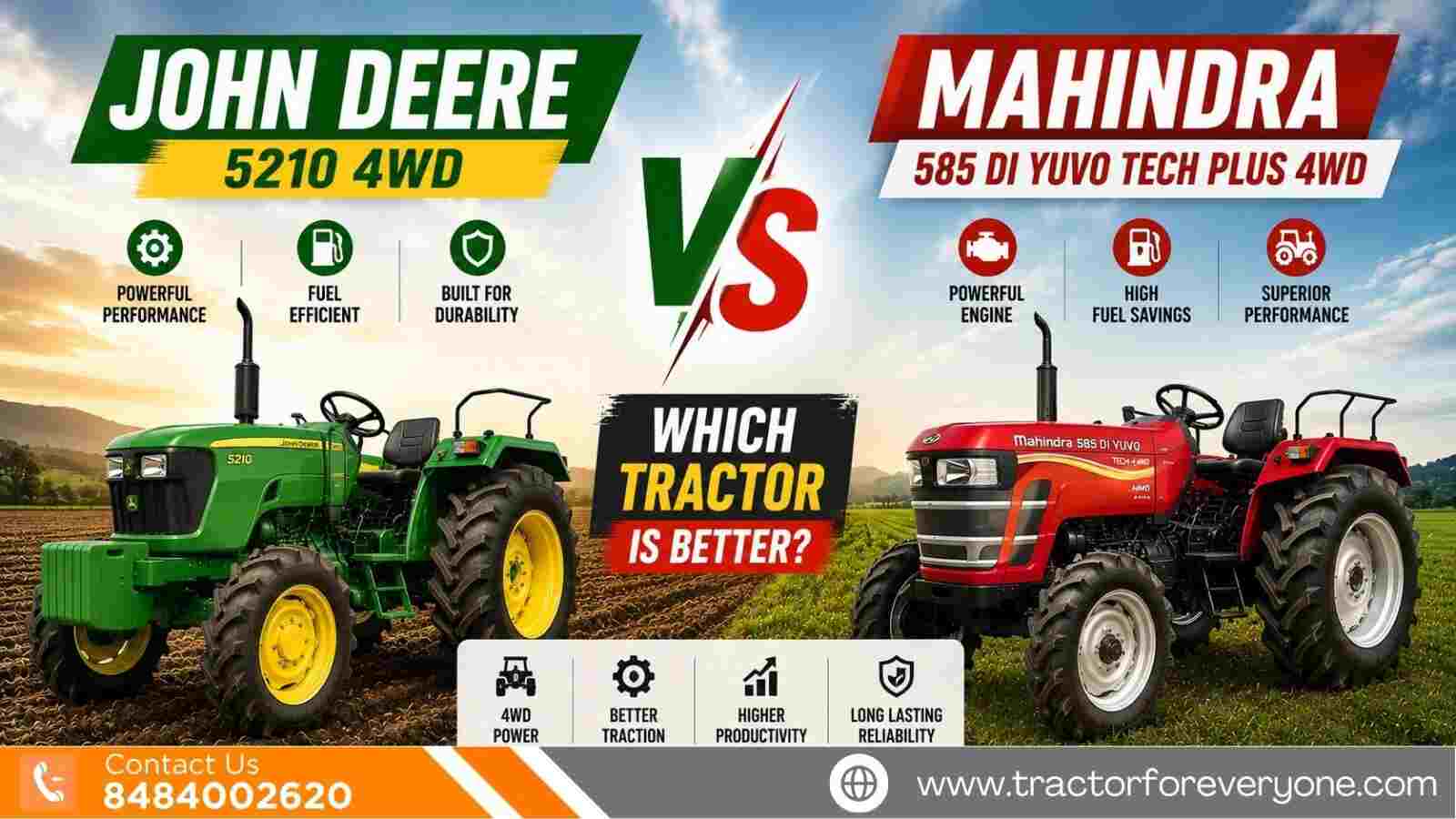 John Deere 5210 4WD vs Mahindra 585 DI Yuvo Tech Plus 4WD: Which Tractor Is Better?