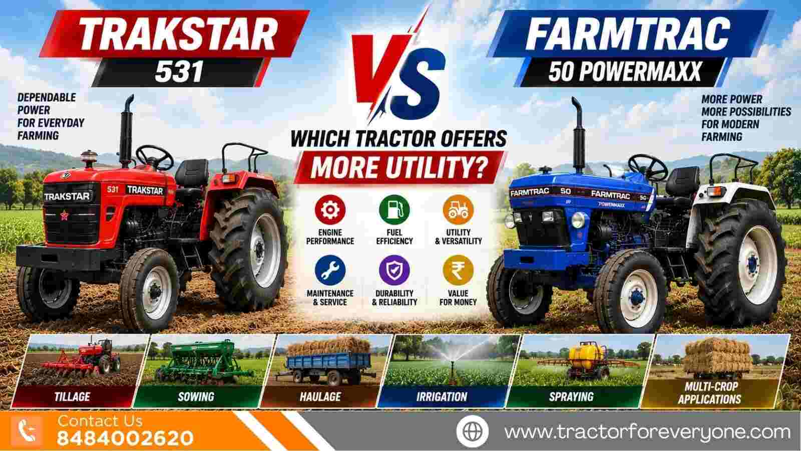 Trakstar 531 vs Farmtrac 50 Powermaxx: Which Tractor Offers More Utility?